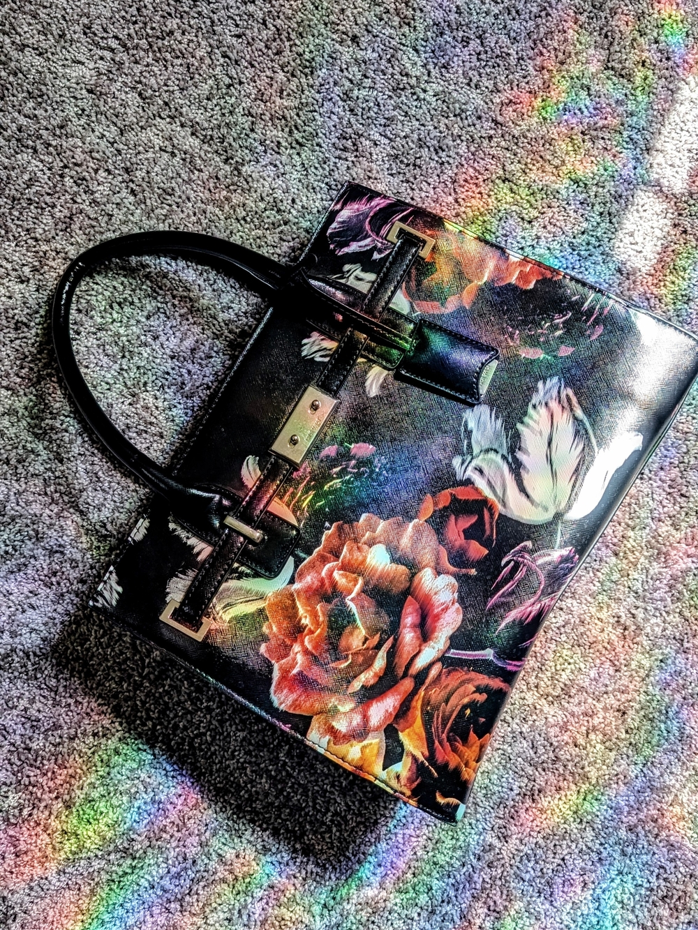 Nine West Floral Patent Leather Tote Bag